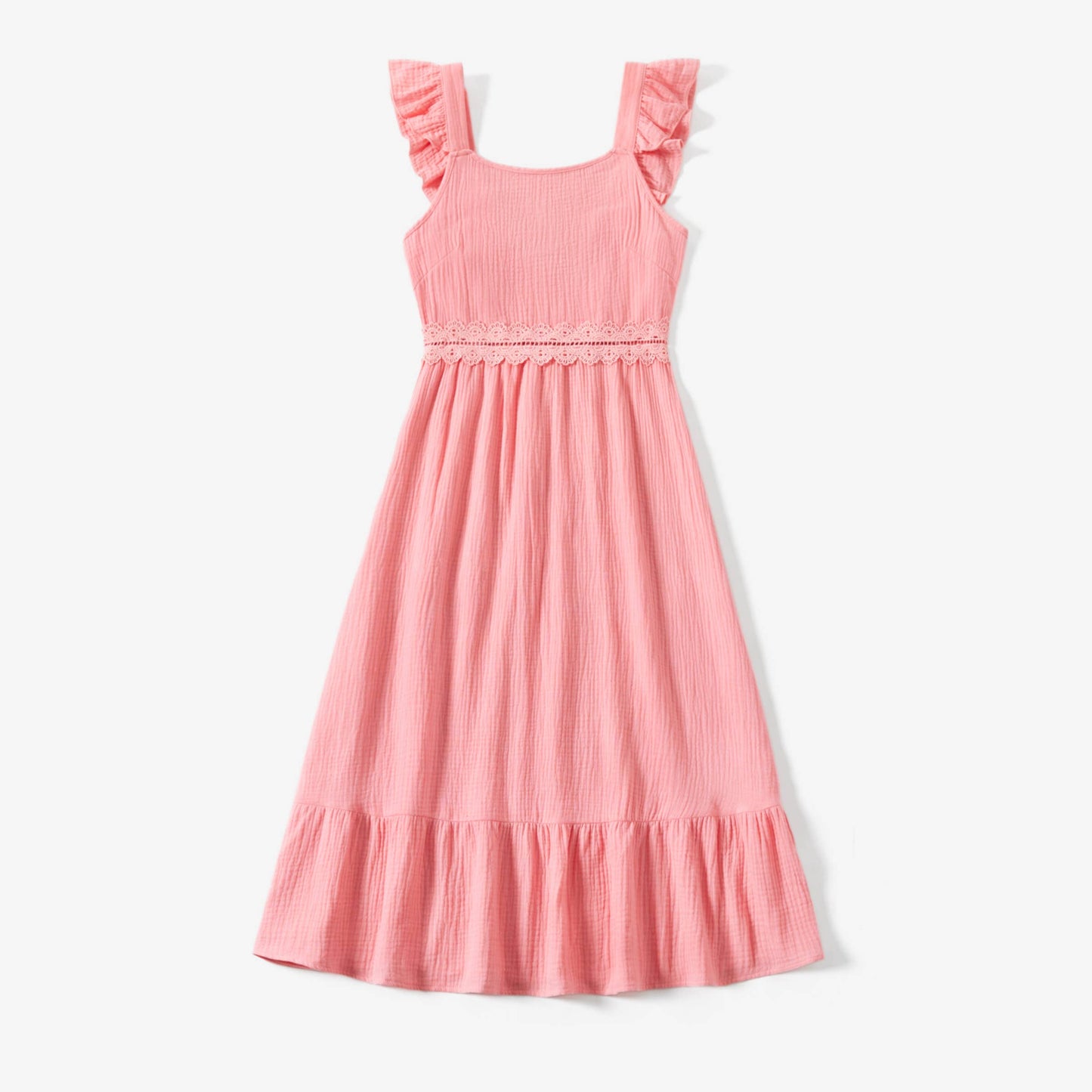 Shirred Back Lace Dress Sets: Pink Girl