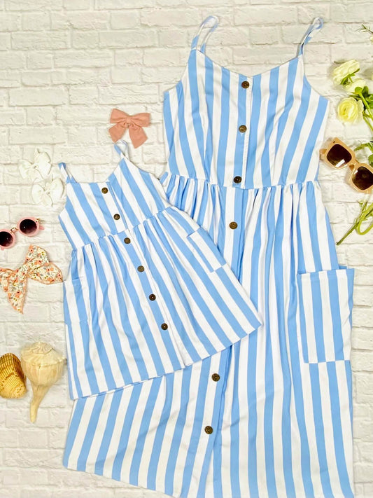 Mommy & Me Blue & White Striped Dress - Womens