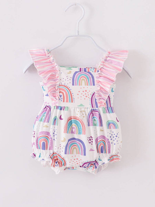 Pink Purple Rainbow Baby Girl Ruffle Romper