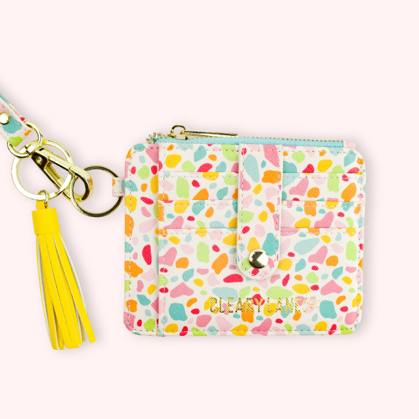 Colorful Wallet Keychains: Blush Rainbow Terrazzo