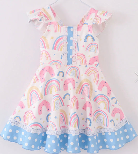 Pink Rainbow Ruffle Dress