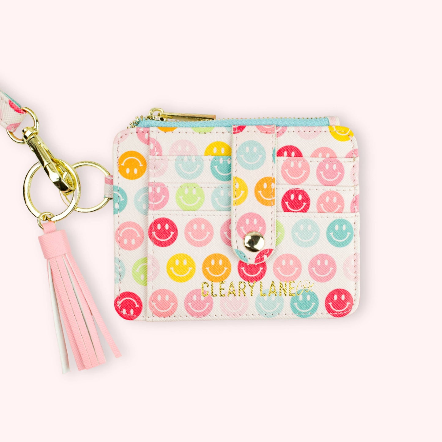 Colorful Wallet Keychains: Blush Rainbow Terrazzo