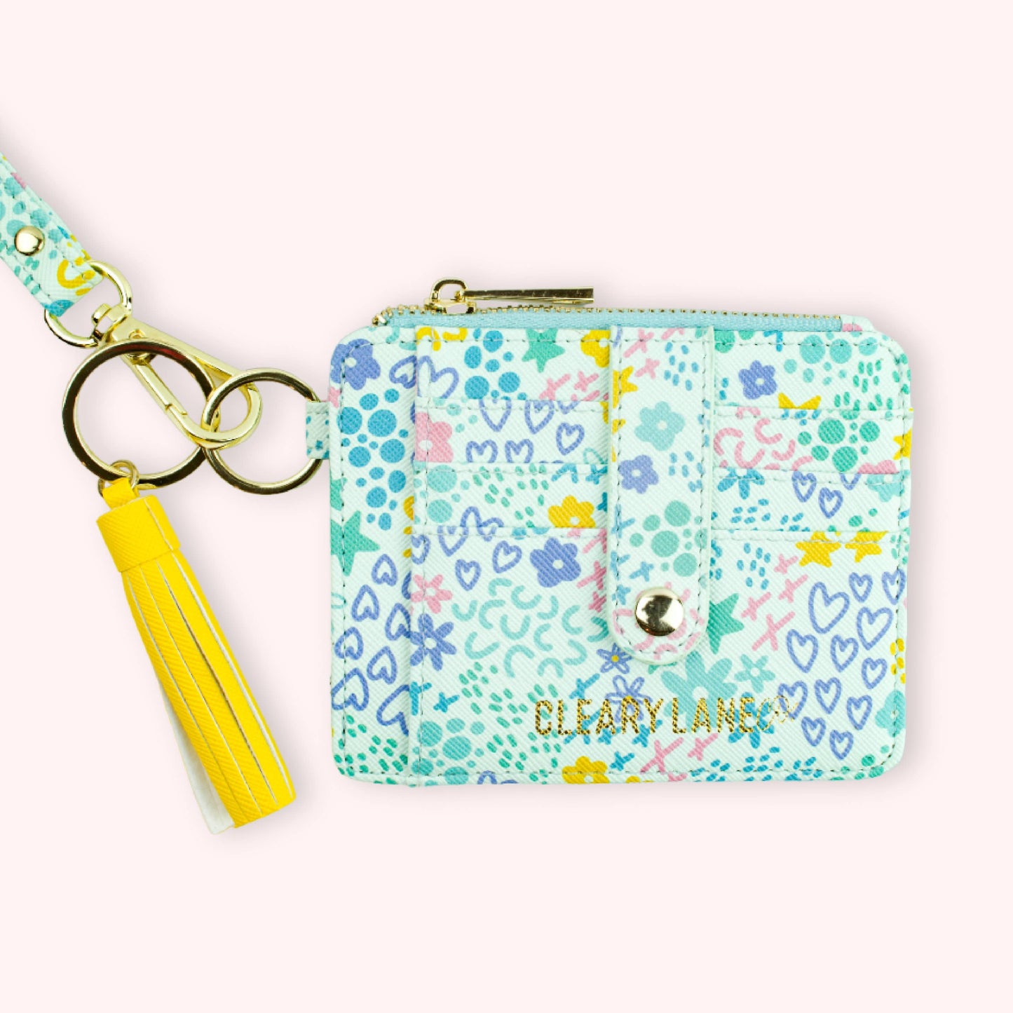 Colorful Wallet Keychains: Blush Rainbow Terrazzo