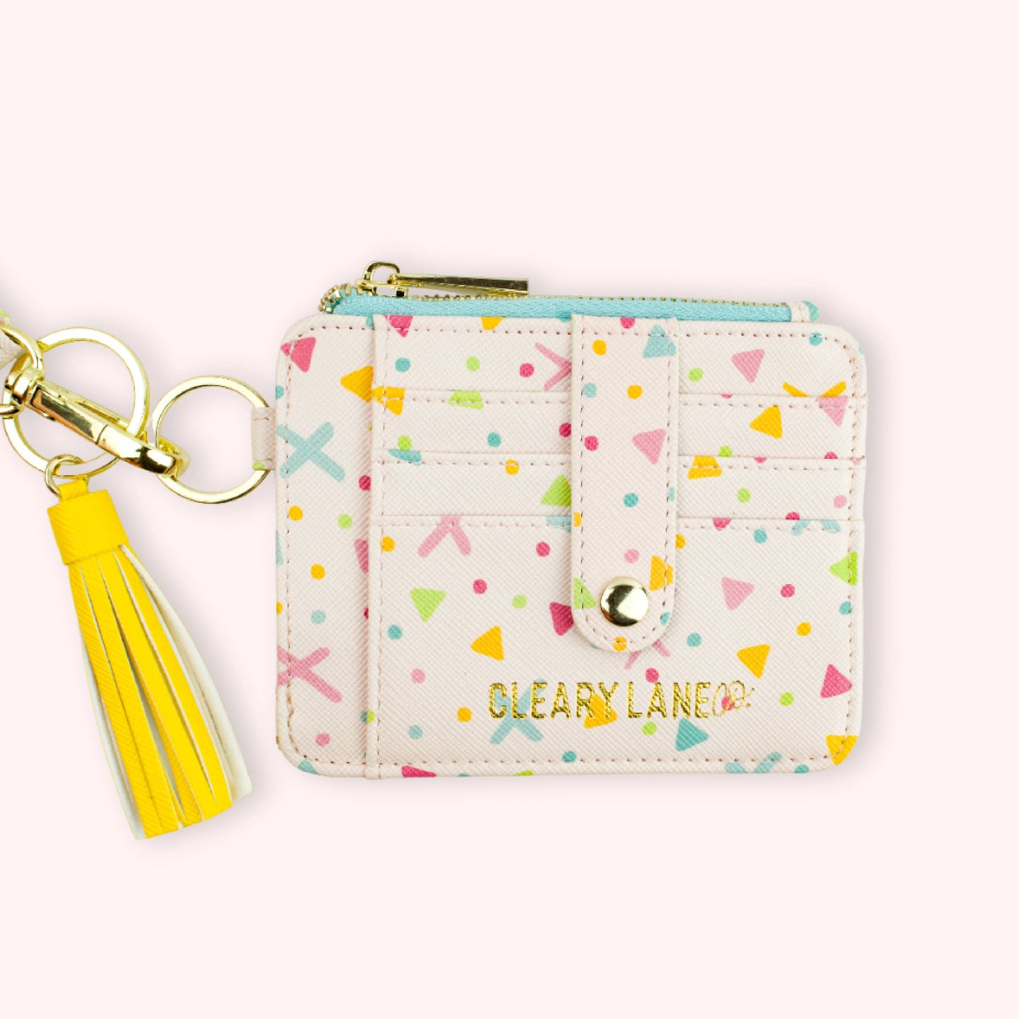 Colorful Wallet Keychains: Blush Rainbow Terrazzo