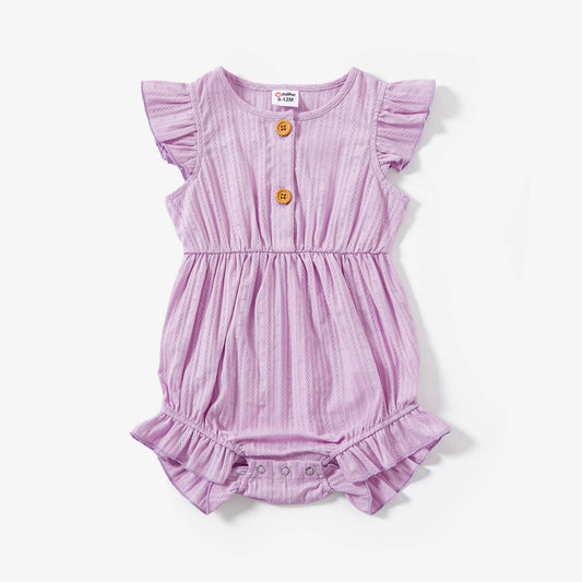 Mommy and Me Purple Button Cotton V-neck Tiered Dress: Light Purple / Baby Girl: 12-18M