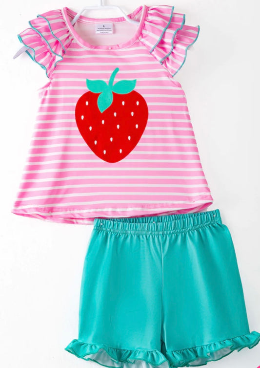 Pink Striped Strawberry Short Set