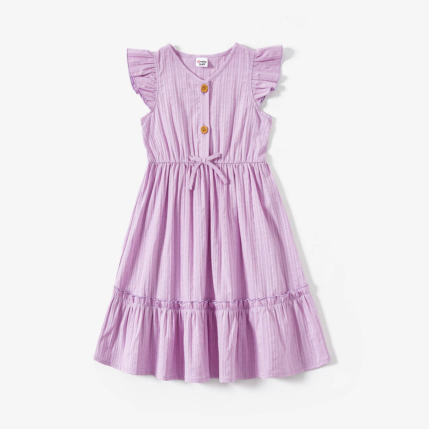 Mommy and Me Purple Button Cotton V-neck Tiered Dress: Light Purple Girls