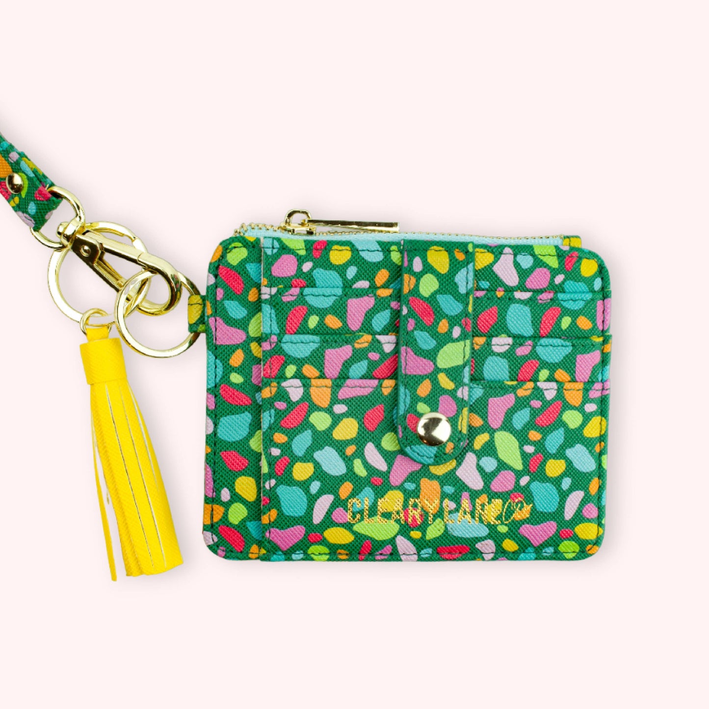 Colorful Wallet Keychains: Blush Rainbow Terrazzo