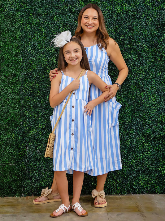 Mommy & Me Blue & White Striped Dress - Girls