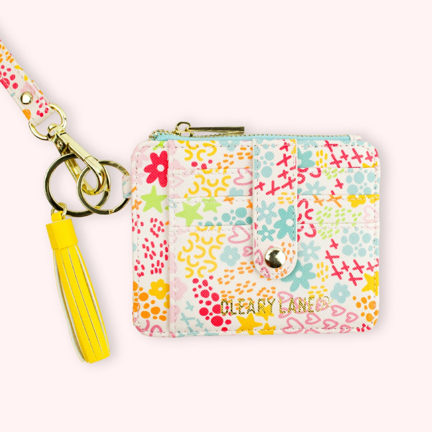 Colorful Wallet Keychains: Blush Rainbow Terrazzo