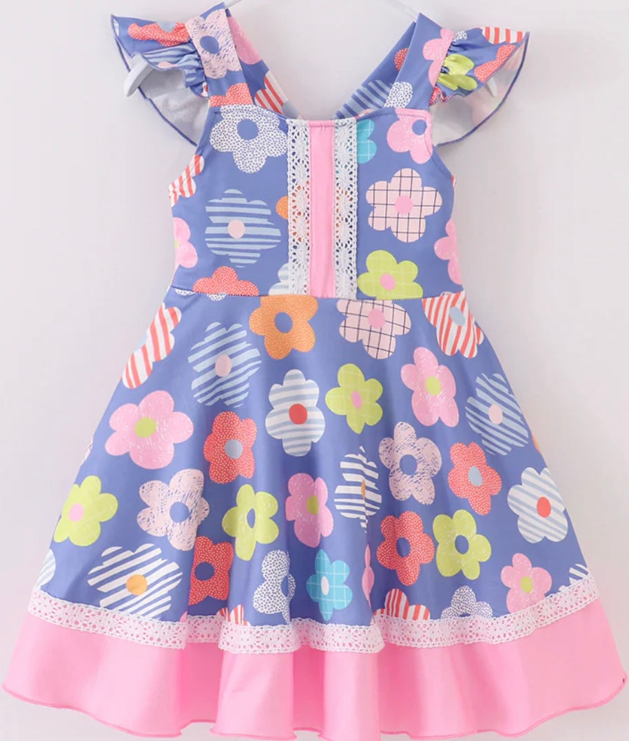 Multicolor flower ruffle girl dress