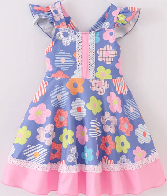 Multicolor flower ruffle girl dress