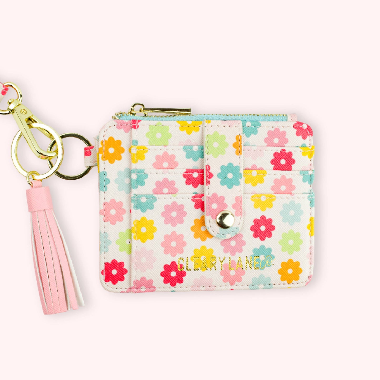 Colorful Wallet Keychains: Blush Rainbow Terrazzo