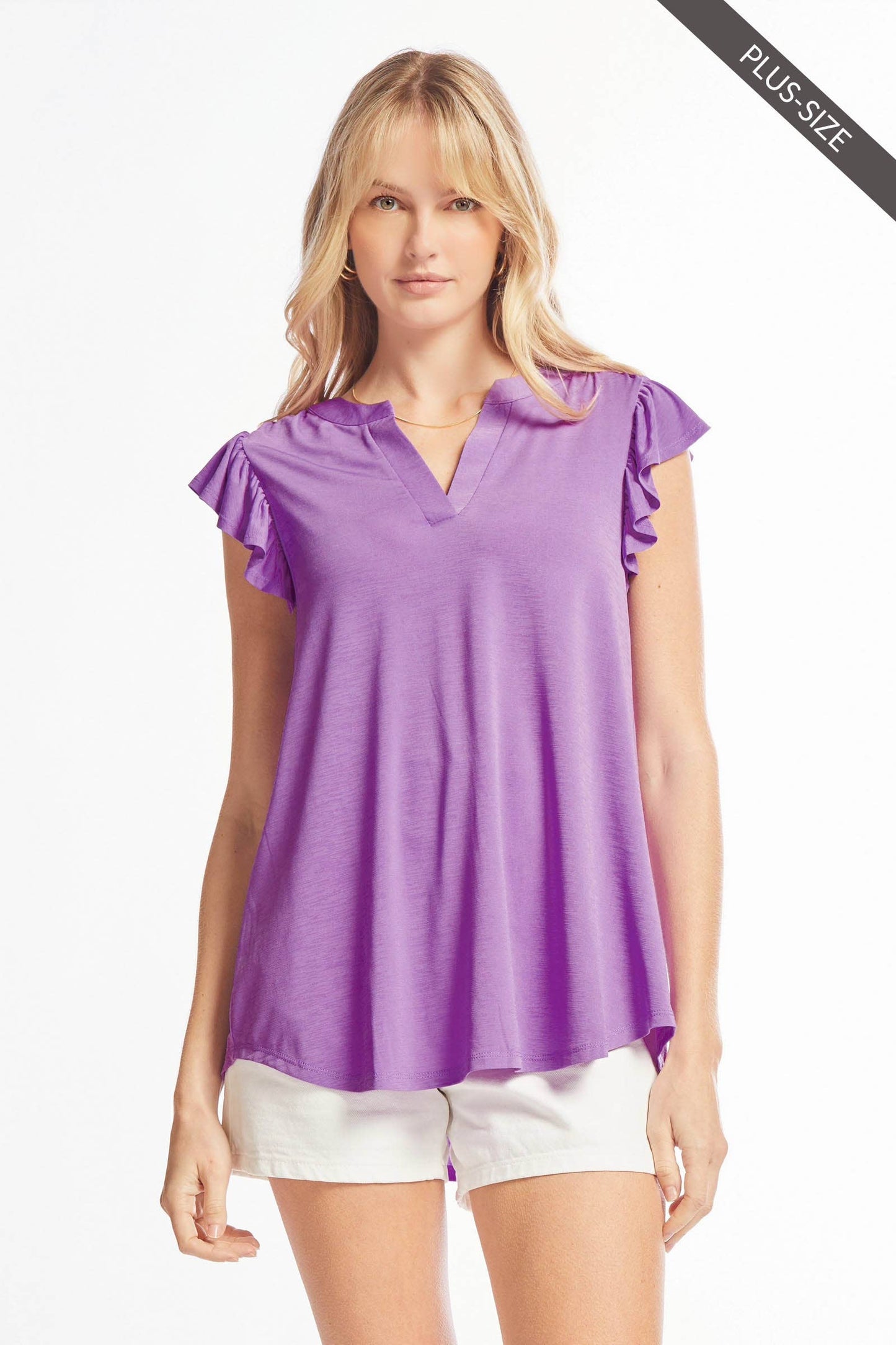 Lizzy Flutter Top Featuring China Collar: Lavender