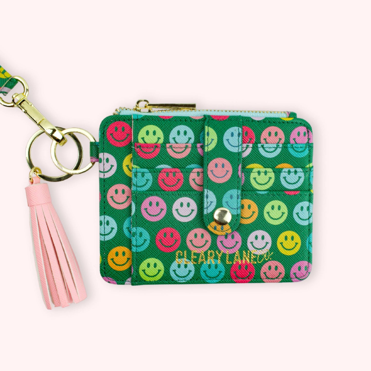 Colorful Wallet Keychains: Blush Rainbow Terrazzo