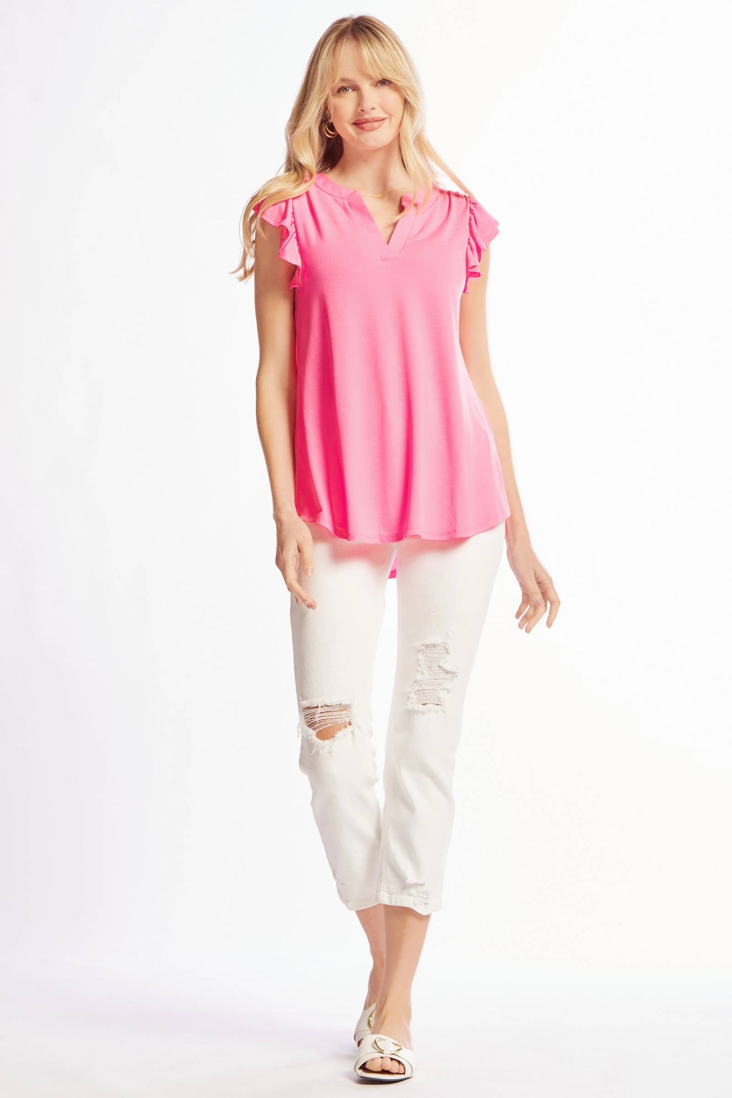 Lizzy Flutter Top Featuring China Collar: Neon Blue