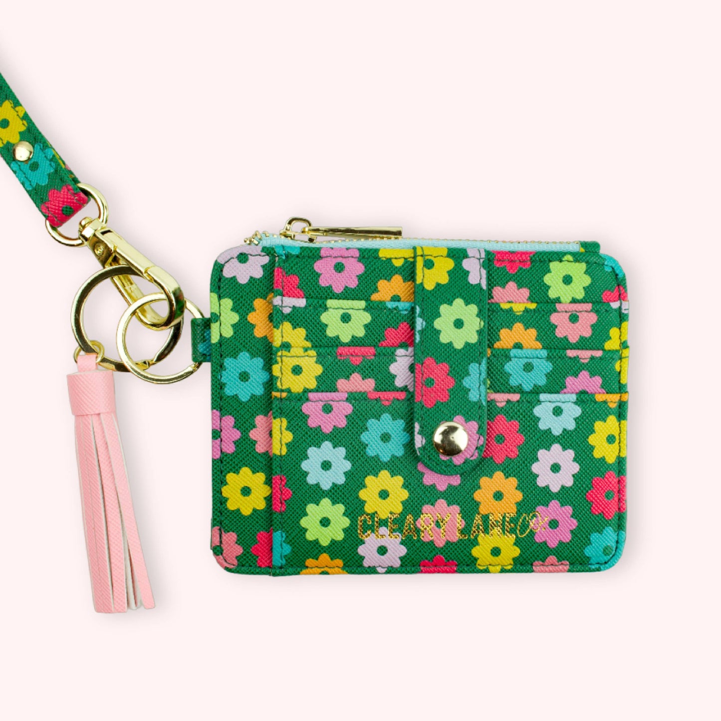 Colorful Wallet Keychains: Blush Rainbow Terrazzo