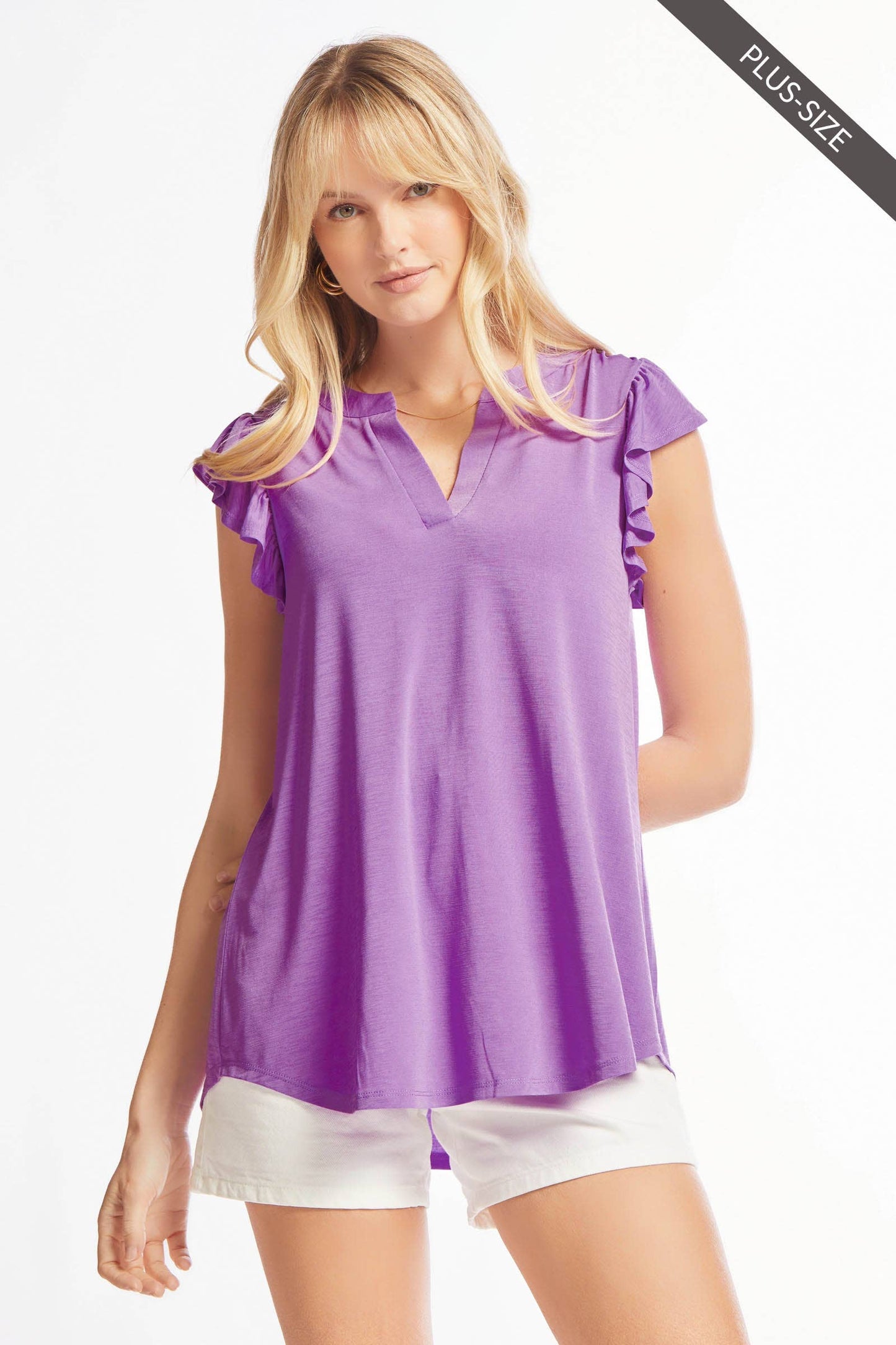 Lizzy Flutter Top Featuring China Collar: Lavender